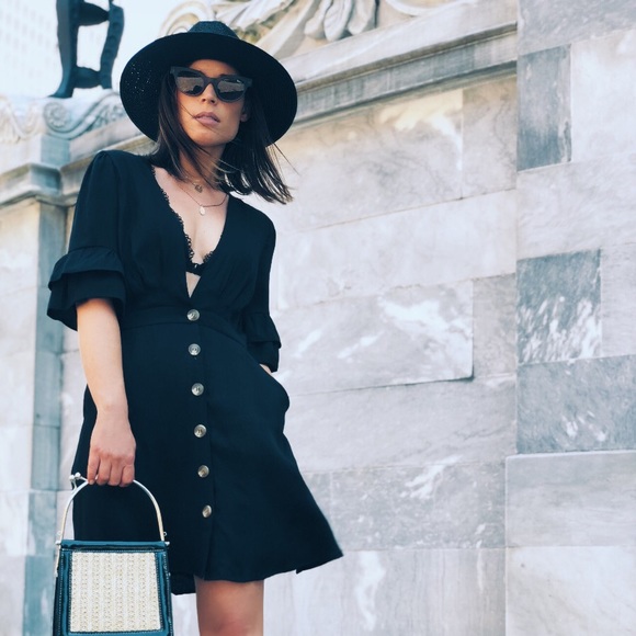 🆕Harlow Black Deep V Button Down Midi Dress - Picture 2 of 7